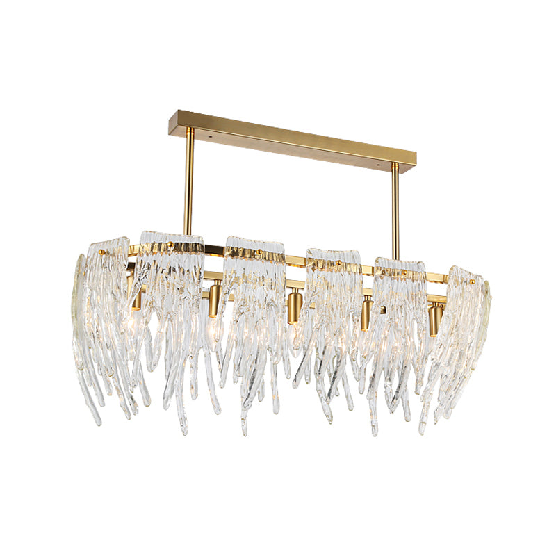 Oblong Crystal Island Pendant Light Postmodern 5 Lights Dining Room Down Lighting in Gold