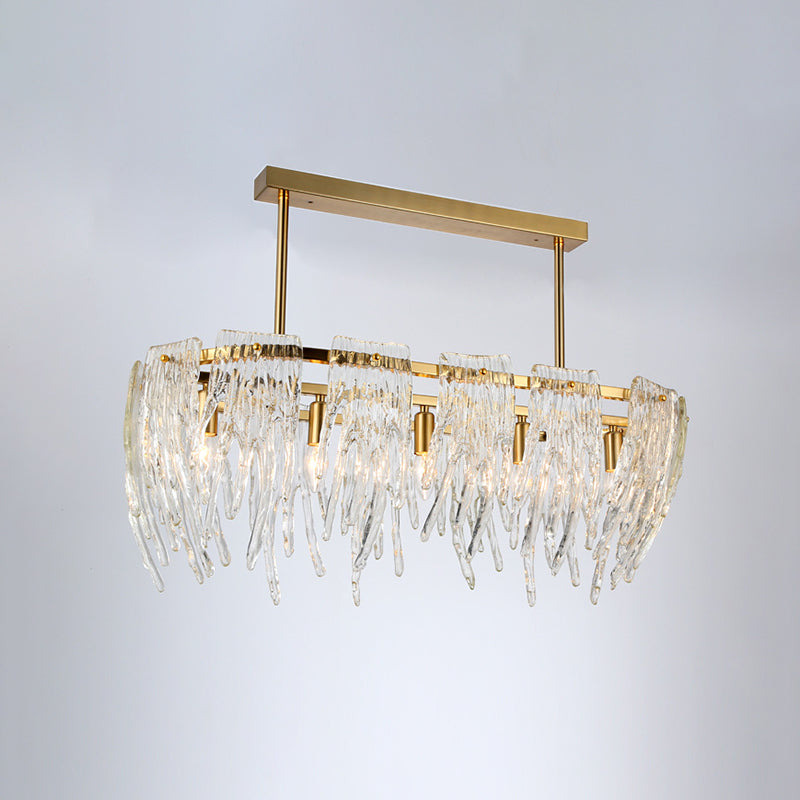 Oblong Crystal Island Pendant Light Postmodern 5 Lights Dining Room Down Lighting in Gold