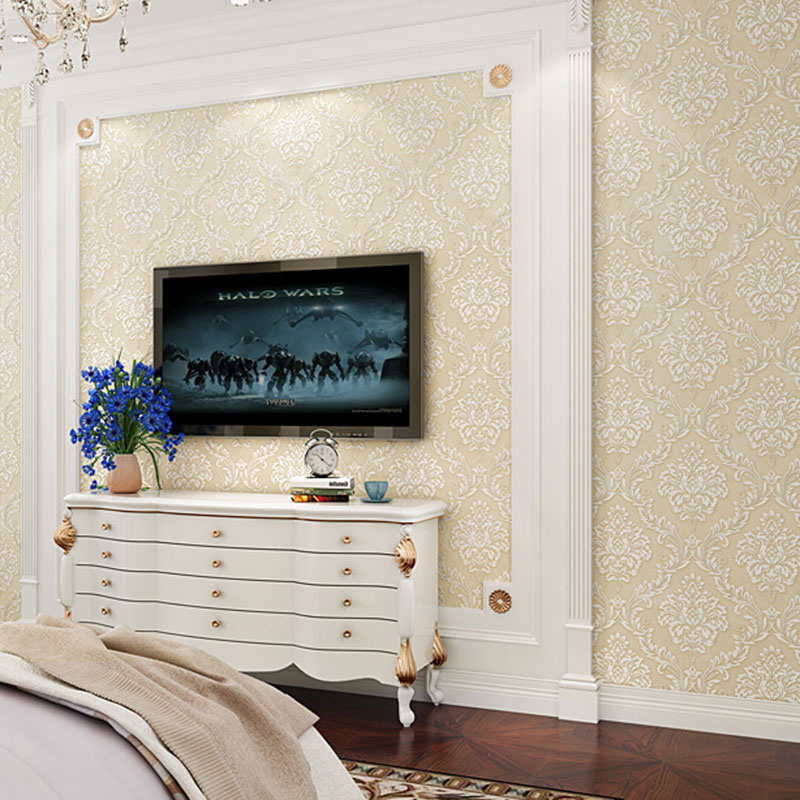 Non-Woven Wallpaper Roll 20.5 in x 31 ft Nostalgic Non-Pasted Wallpaper with 3D Embossed Damasque