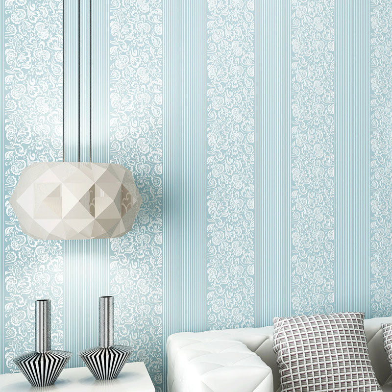 Pastel Color Non-Woven Wallpaper Stain-Resistant 3D Flower and Stripe Wall Covering, 31' by 20.5"
