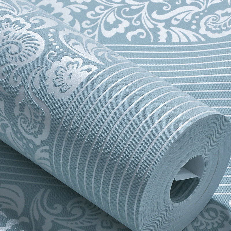 Pastel Color Non-Woven Wallpaper Stain-Resistant 3D Flower and Stripe Wall Covering, 31' by 20.5"