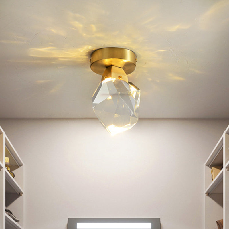 LED Flush Ceiling Light Minimalist Geometric Crystal Block Flush Mount Spotlight in Brass