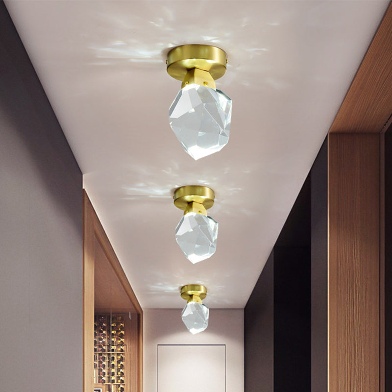 LED Flush Ceiling Light Minimalist Geometric Crystal Block Flush Mount Spotlight in Brass