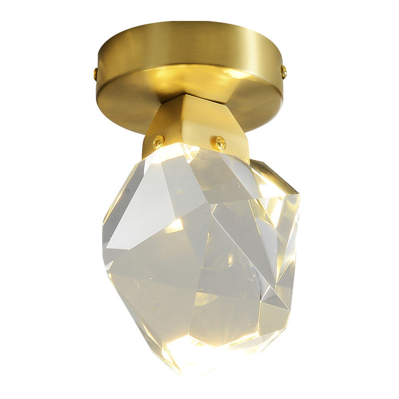 LED Flush Ceiling Light Minimalist Geometric Crystal Block Flush Mount Spotlight in Brass
