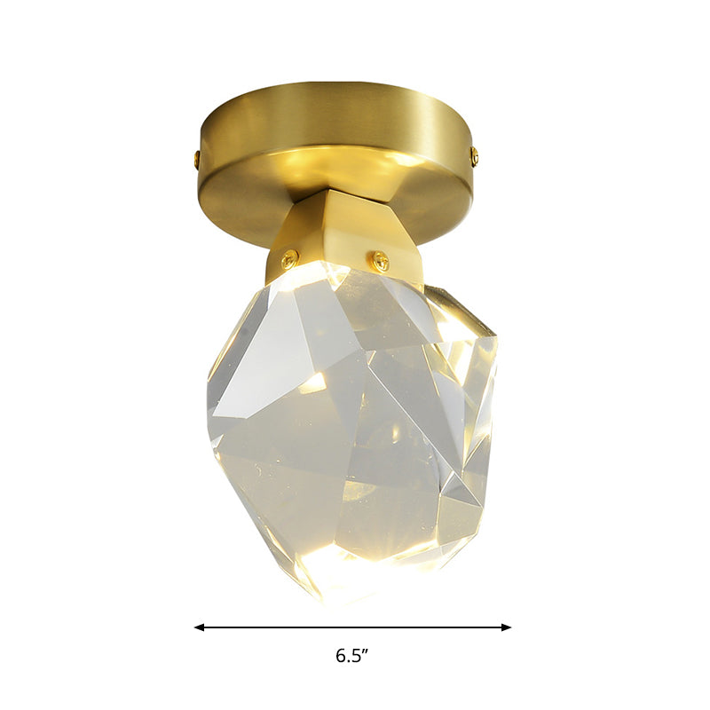 LED Flush Ceiling Light Minimalist Geometric Crystal Block Flush Mount Spotlight in Brass