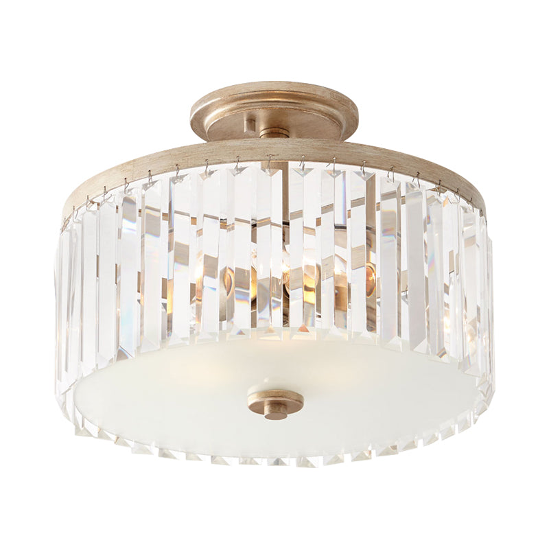 Circle Crystal Block Semi Flush Simplicity 3 Bulbs Corridor Flush Mount Recessed Lighting in Gold
