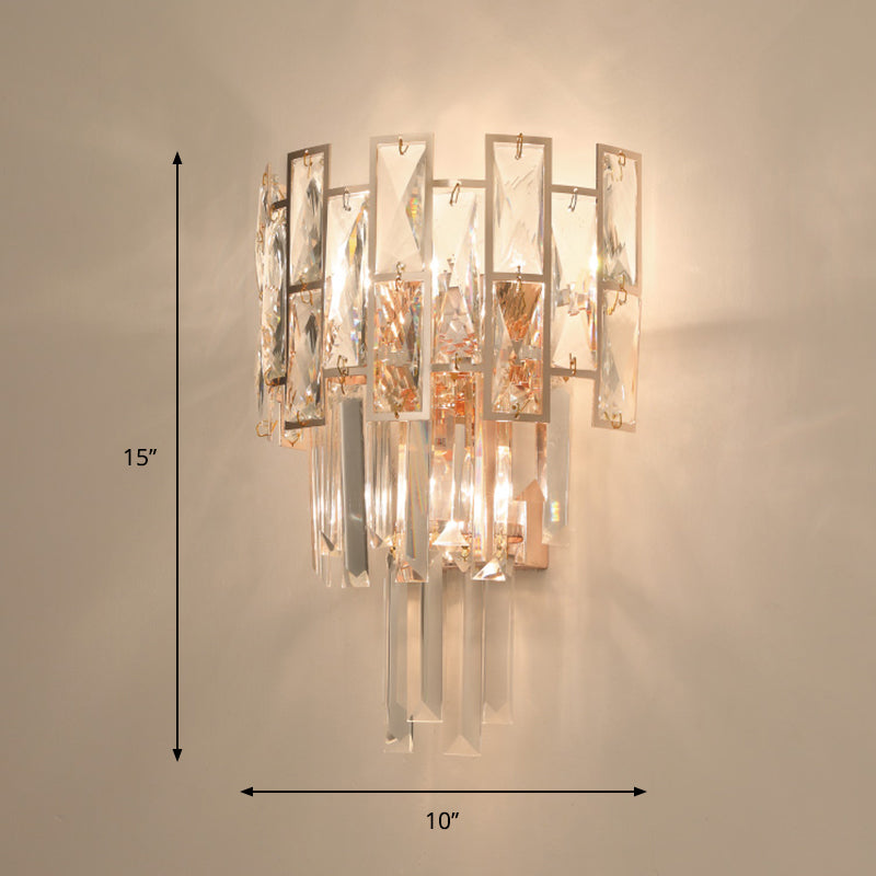Lampada da parete tradizionale a strati a 3 teste in cristallo trasparente K9 in oro per camera da letto