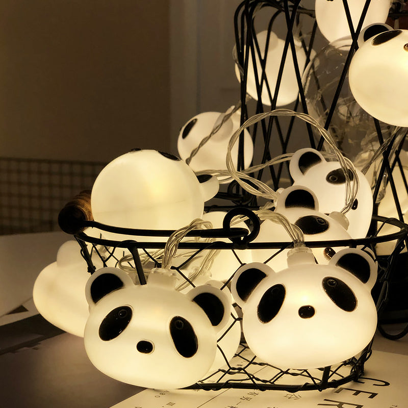40 Heads Nursery Lighting String Cartoon White Battery/USB Powered LED Party Light with Panda Plastic Shade, 6m