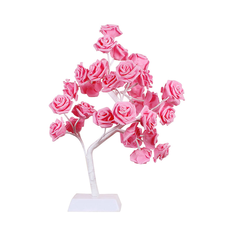 Pink Rose Night Lamp Art Deco LED Plastic Table Licht met takontwerp voor restaurant