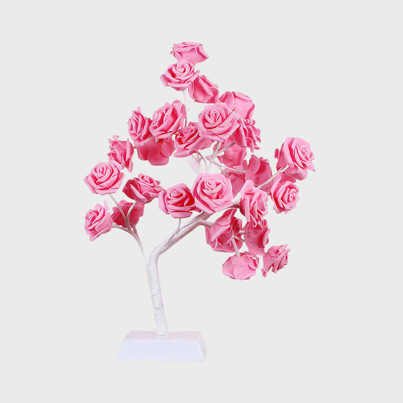 Pink Rose Night Lamp Art Deco LED Plastic Table Licht met takontwerp voor restaurant