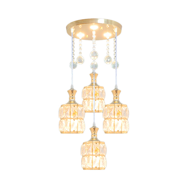 Cilindro de cristal Cilindro Múltiple lámpara de luz colgante moderno de 4 bombas Kit en oro