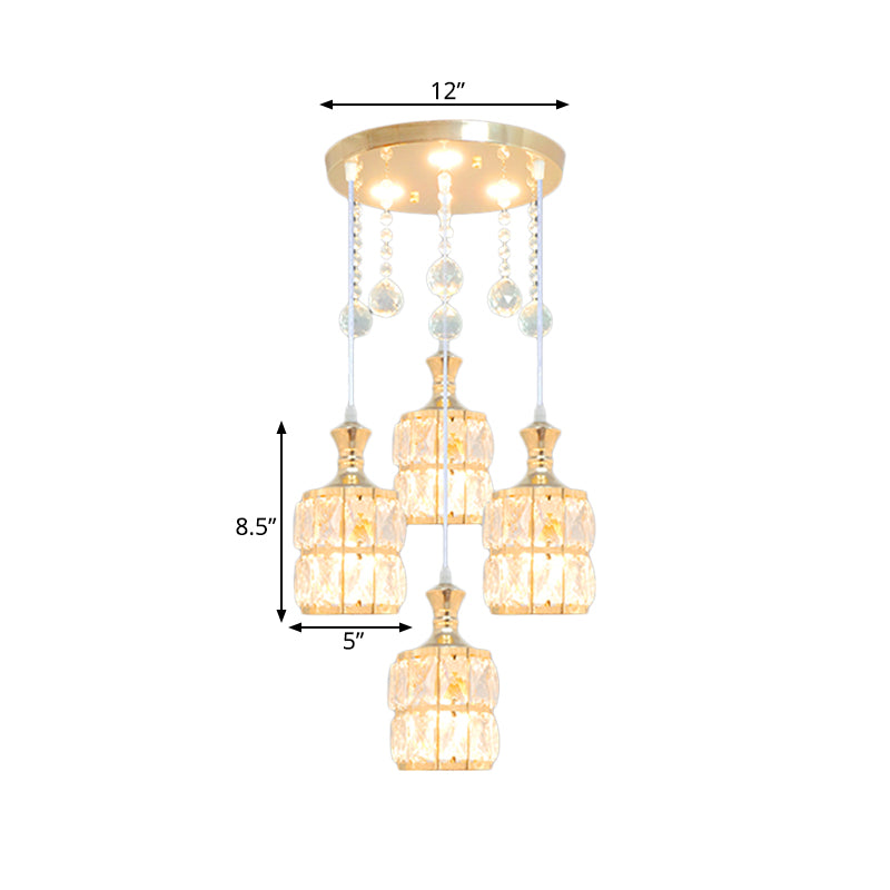 Cilindro de cristal Cilindro Múltiple lámpara de luz colgante moderno de 4 bombas Kit en oro