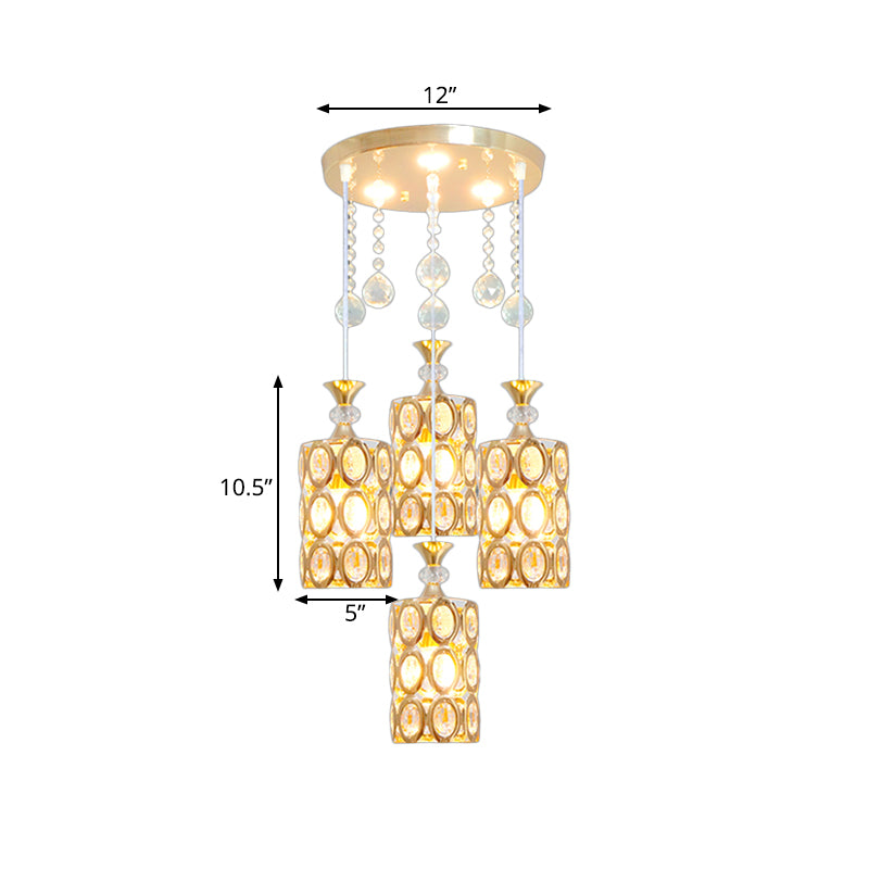 Kristallverklemmter Zylinder mehr Lichthänger Moderne modernistische 4-Licht-Deckenhängung Lampe in Gold