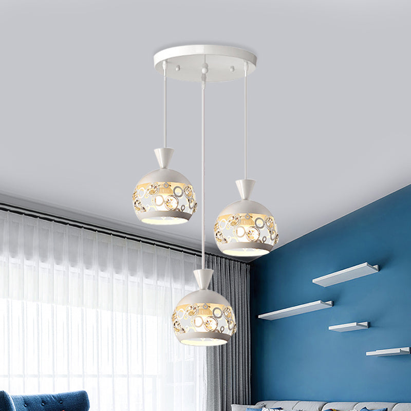 Hollow Out Dome Cluster Pendant Light Modern Iron 3 Lights White Finish Hanging Lamp Fixture