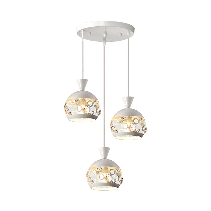 Hollow Out Dome Cluster Pendant Light Modern Iron 3 Lights White Finish Hanging Lamp Fixture