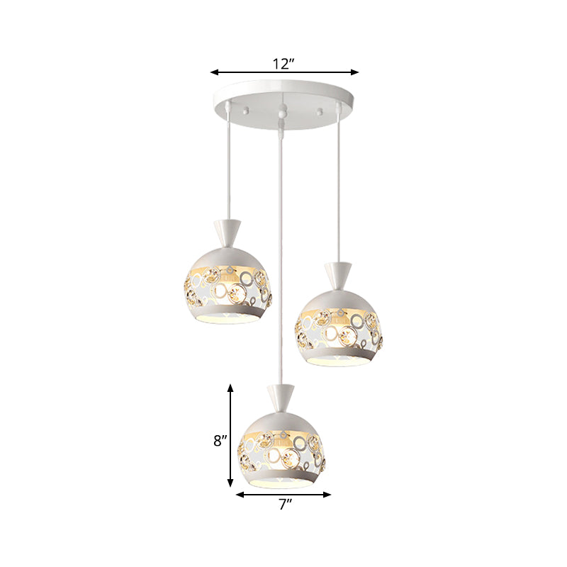 Hollow Out Dome Cluster Pendant Light Modern Iron 3 Lights White Finish Hanging Lamp Fixture