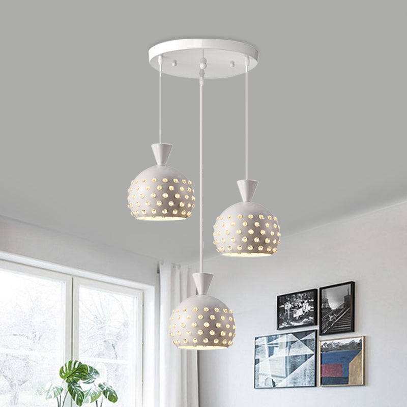 Kuppelrestaurant Multi-Pendant Iron 3 Lichter modernistische Deckenlampe in Weiß mit kristallperlen eingebettetem Design