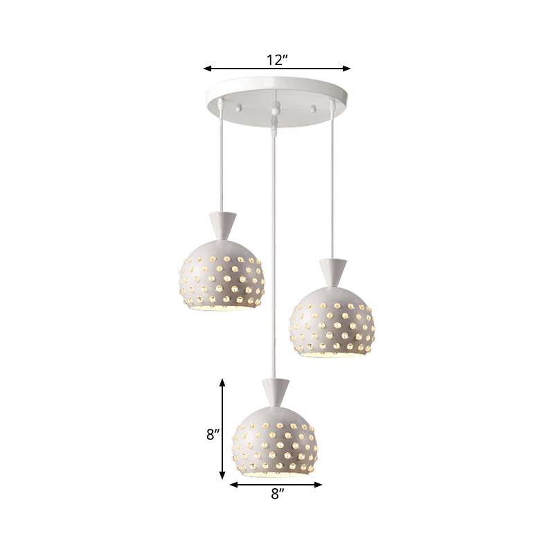 Kuppelrestaurant Multi-Pendant Iron 3 Lichter modernistische Deckenlampe in Weiß mit kristallperlen eingebettetem Design