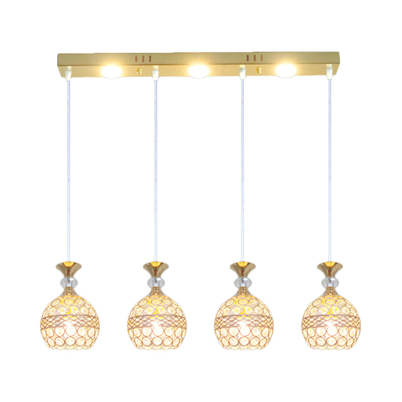 4 Köpfe Esszimmer Multi -Deckenleuchte modernistische Gold -Finish -Pendellampe mit Globuskristall eingebetteter Schatten