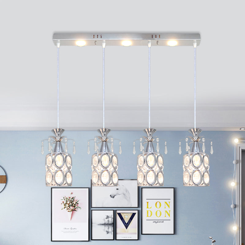 Silber Finish Zylindrisch Cluster Licht Anhänger Modernismus 4 Lampenkristallblocksuspensionslampe