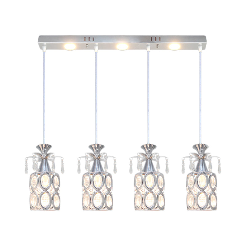 Silber Finish Zylindrisch Cluster Licht Anhänger Modernismus 4 Lampenkristallblocksuspensionslampe