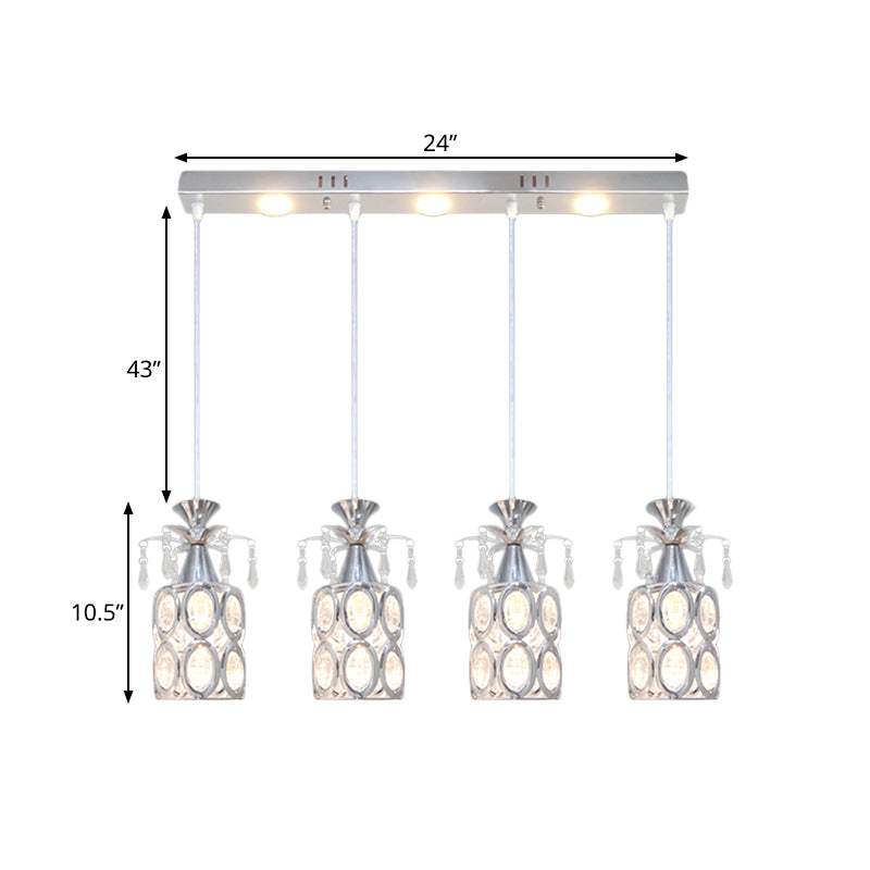 Silber Finish Zylindrisch Cluster Licht Anhänger Modernismus 4 Lampenkristallblocksuspensionslampe