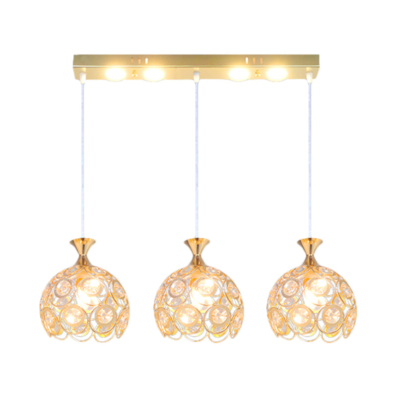 Modern Style Pendulum Light Crystal-Encrusted 3-Bulb Dining Room Multi Pendant Lamp Fixture in Gold
