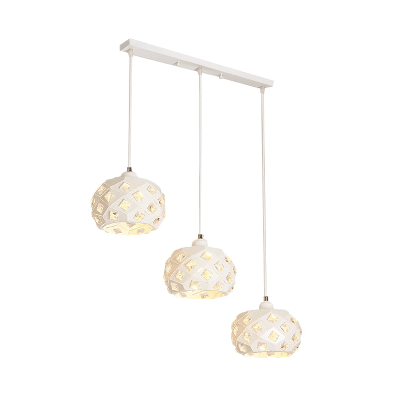 Forme de tambour en fer Éclairage moderniste 3 lumières blanc finition cristal multiple lampe de suspension
