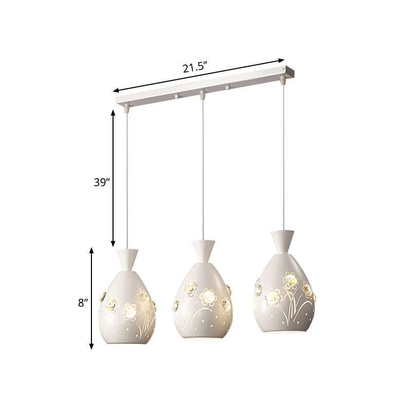 Cône blanc multiples suspendues modernes 3 lumières en fer pendule de fer avec conception florale découpée au laser