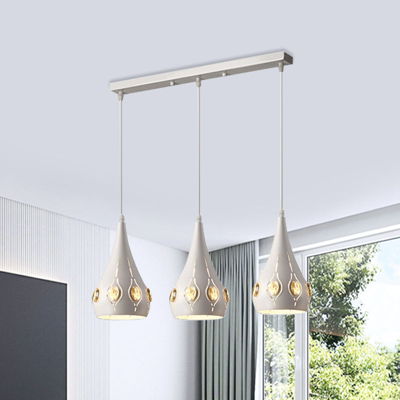Lampe en grappe de fer en larme pendentif simple 3 têtes de plafond de suspension blanc avec décoration en cristal