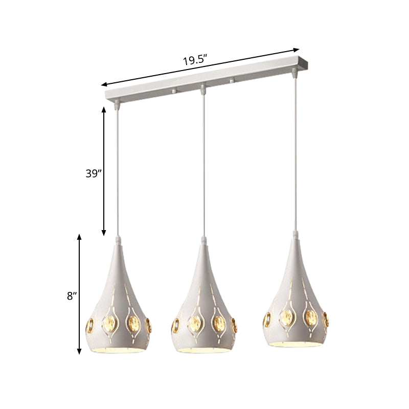 Lampe en grappe de fer en larme pendentif simple 3 têtes de plafond de suspension blanc avec décoration en cristal