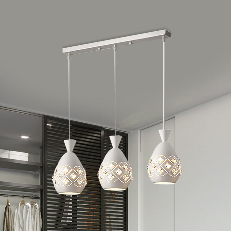 White Finish Wine Can Suspension Light Modernism 3 Bulbs Iron Multi Ceiling Lamp with Crystal Accent