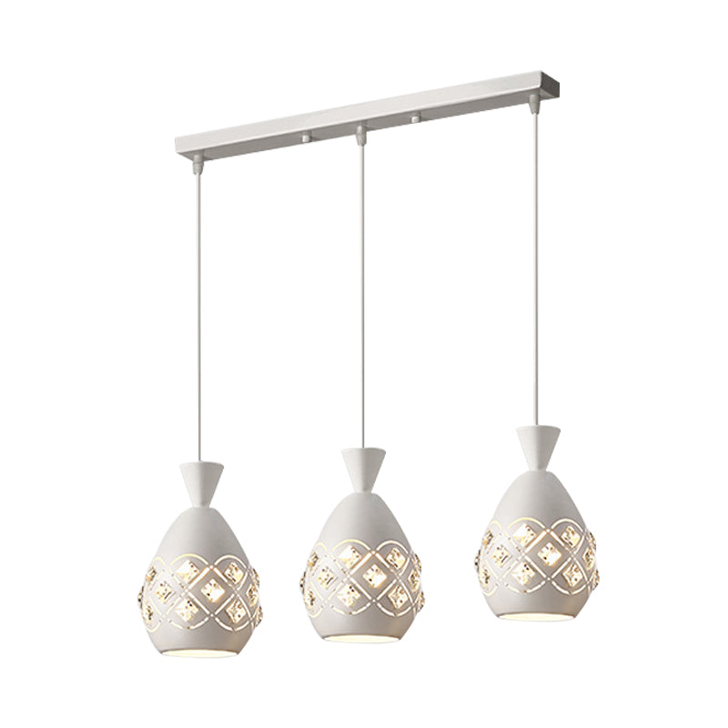 White Finish Wine Can Suspension Light Modernism 3 Bulbs Iron Multi Ceiling Lamp with Crystal Accent