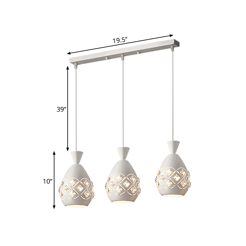 White Finish Wine Can Suspension Light Modernism 3 Bulbs Iron Multi Ceiling Lamp with Crystal Accent