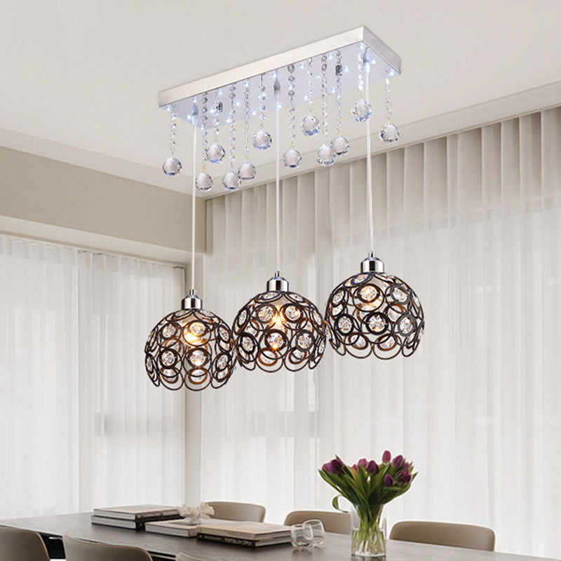 Lampe à suspension globale intégrée en cristal minimal 3 têtes luminaire multi-pendentif en noir