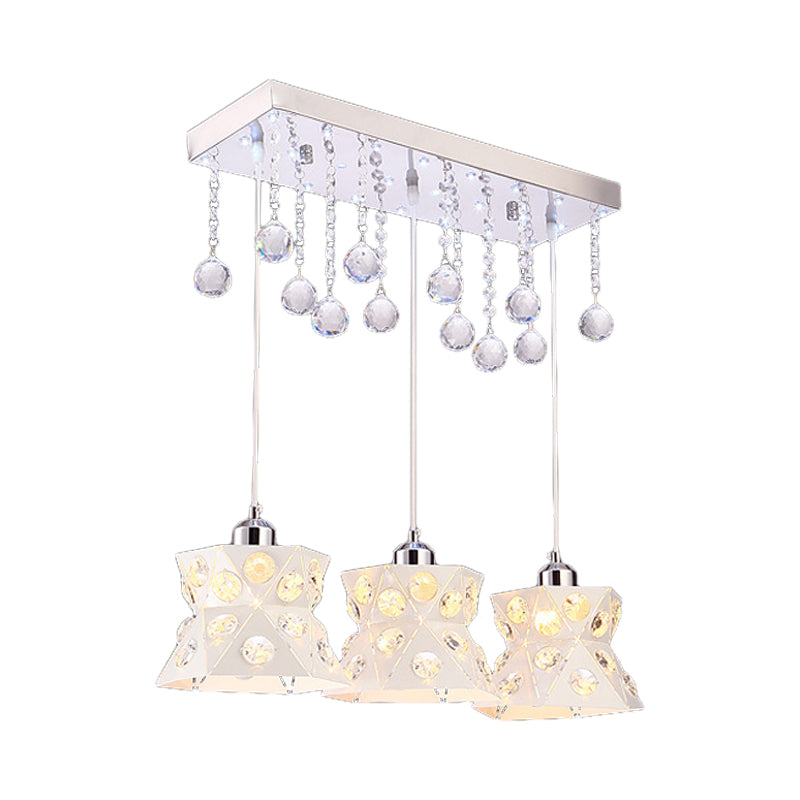 Hourglass Restaurant Multiple Hanging Light Iron 3 Bulbs Modern Style Suspension Lamp in White