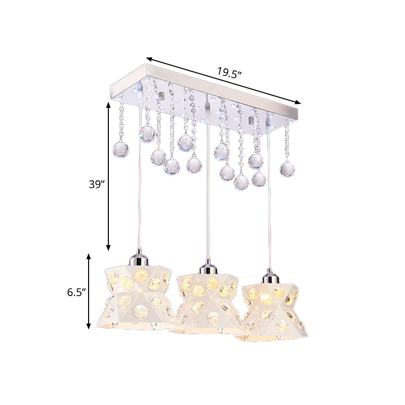 Hourglass Restaurant Multiple Hanging Light Iron 3 Bulbs Modern Style Suspension Lamp in White