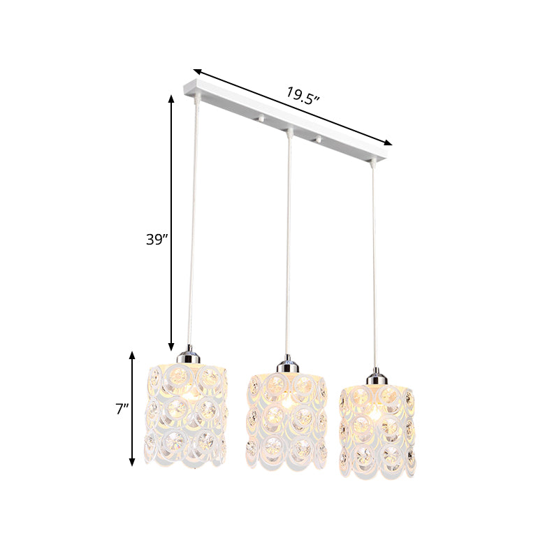 Crystal-Encrusted Domed Pendulum Light Contemporary 3-Bulb White Finish Cluster Lamp Pendant