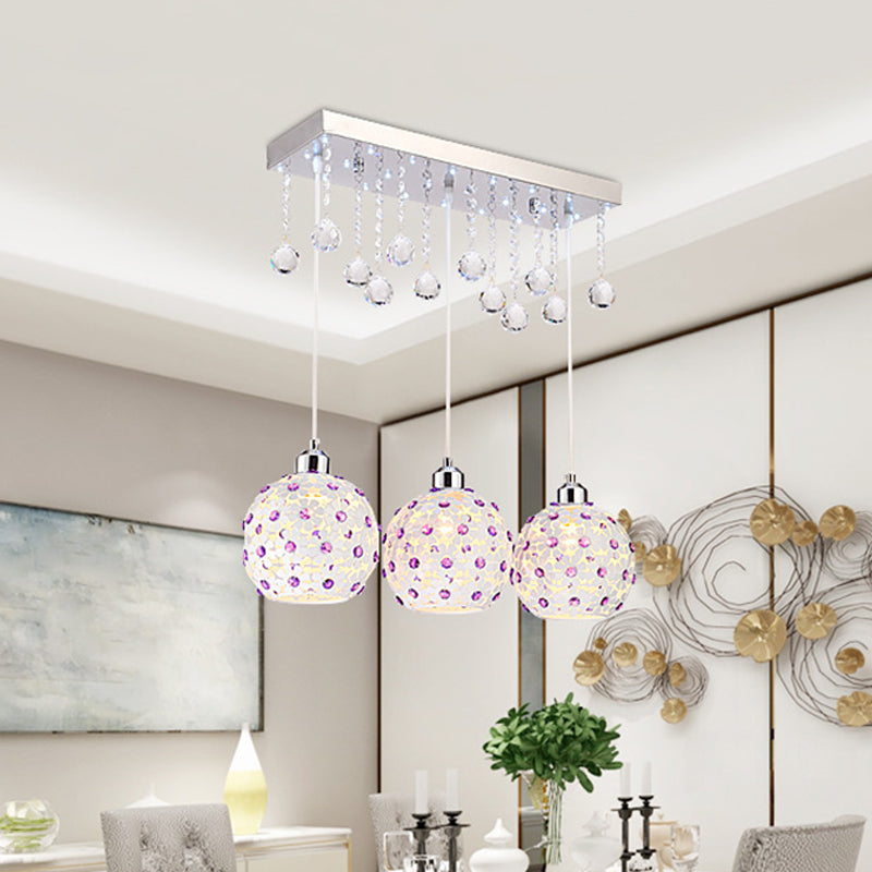 White Laser Cut Dome Cluster Pendant Modern 3-Light Crystal-Encrusted Hanging Lighting