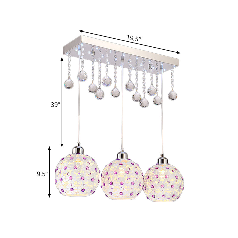 White Laser Cut Dome Cluster Pendant Modern 3-Light Crystal-Encrusted Hanging Lighting