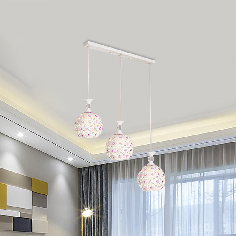 White Floret-Like Hanging Lamp Kit with Dome Design Modern 3-Light Iron Multi Light Pendant