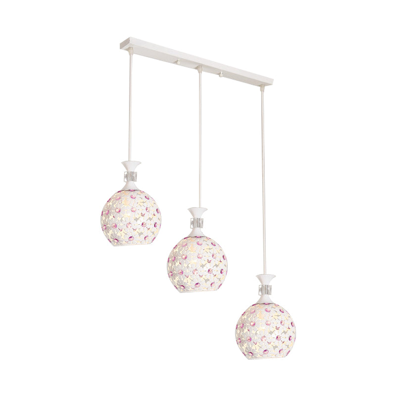 White Floret-Like Hanging Lamp Kit with Dome Design Modern 3-Light Iron Multi Light Pendant