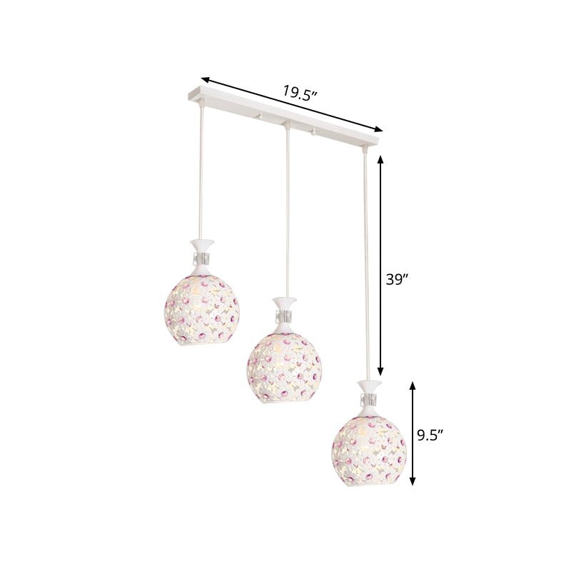 White Floret-Like Hanging Lamp Kit with Dome Design Modern 3-Light Iron Multi Light Pendant
