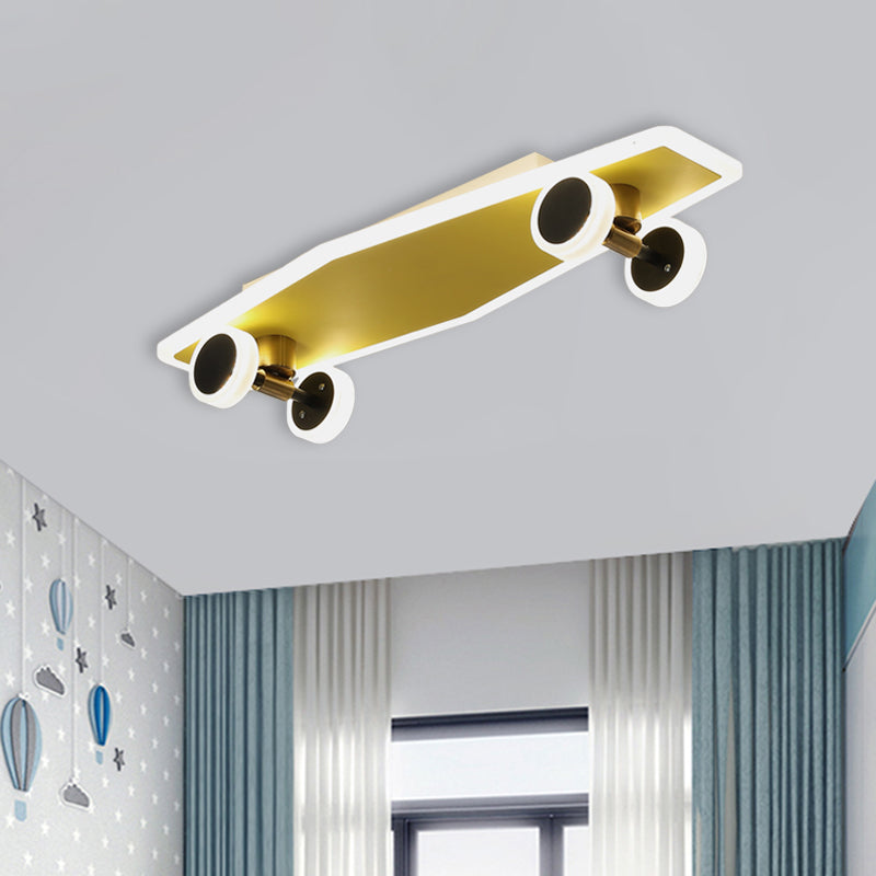 Plafond de planche à roulettes en acrylique encastré pour enfants, luminaire LED doré pour chambre de garçons