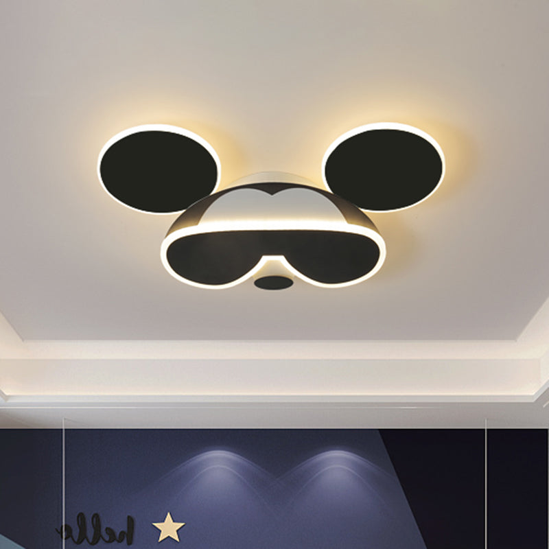 Black Mouse Head Ceiling Fixture Cartoon LED Acrylic Flush Mount Spotlight in Warm/White Light