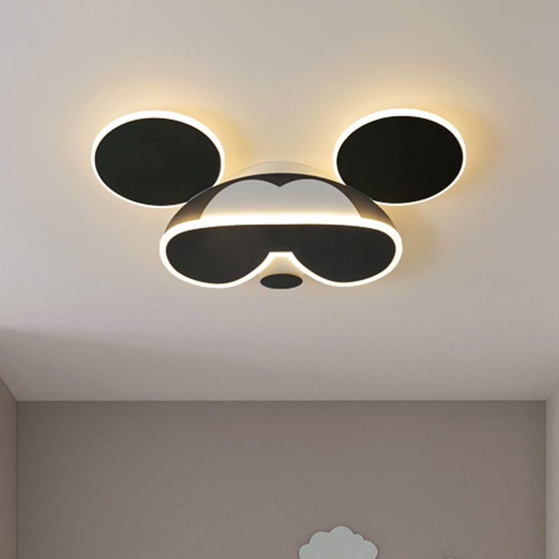 Black Mouse Head Ceiling Fixture Cartoon LED Acrylic Flush Mount Spotlight in Warm/White Light