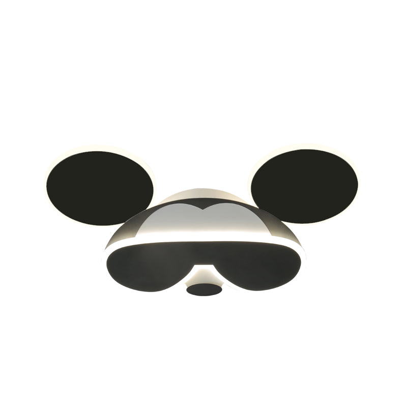 Black Mouse Head Ceiling Fixture Cartoon LED Acrylic Flush Mount Spotlight in Warm/White Light