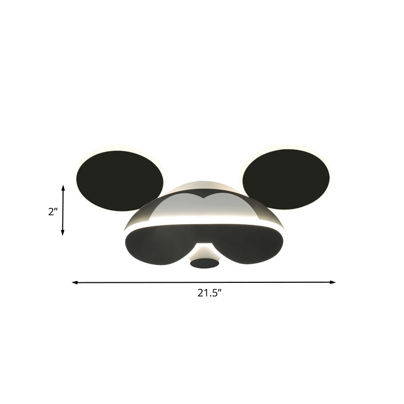 Black Mouse Head Ceiling Fixture Cartoon LED Acrylic Flush Mount Spotlight in Warm/White Light
