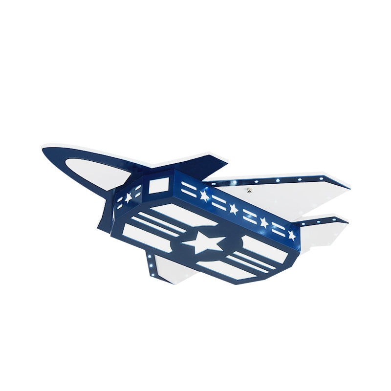 Cartoon LED Flush Mount Light Blue Aircraft Ceiling Mounted Fixture with Wood Shade