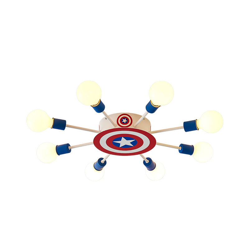 Kinderspoetnik semi-inbouw licht metaal 8-hoofds slaapkamer plafondinbouw in rood en blauw